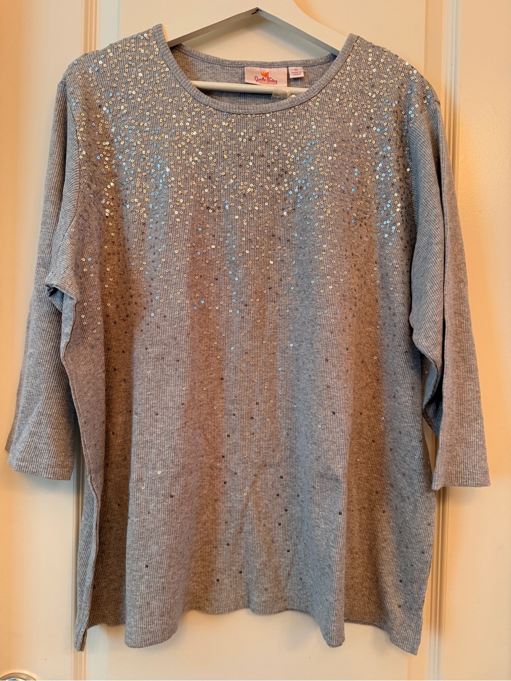 Quacker Factory Silver-Gray Sequin Knit Pullover